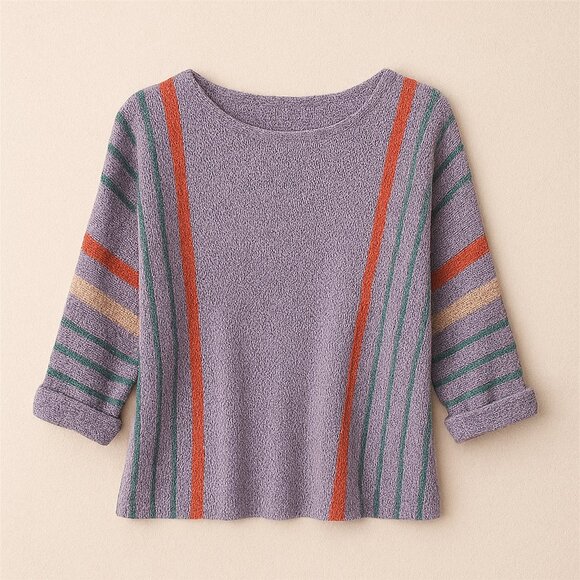 Dokotoo Retro Boho Open Knit 3/4 Sleeve Batwing Lightweight Purple Sweater XL - Picture 1 of 8